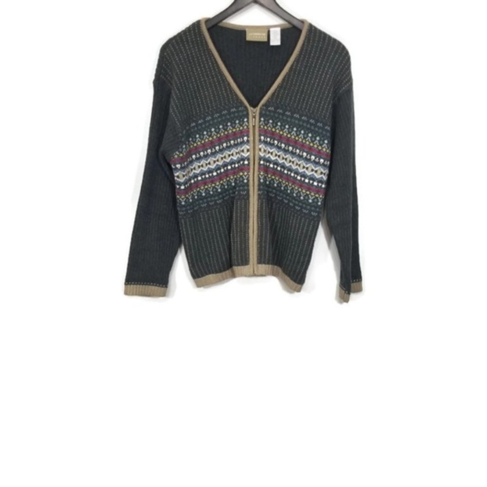 Vintage Lizwear Fair Isle Cardigan Sweater Size L